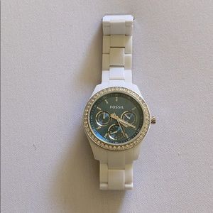 Fossil white watch with blue face